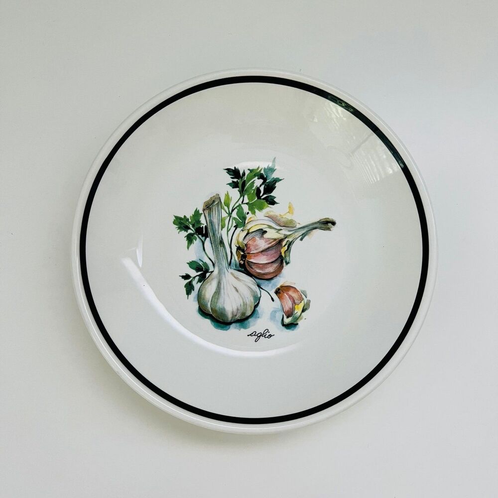 OVER AND BACK Stoneware Black Rim "Aglio" (Garlic) Pasta Bowl